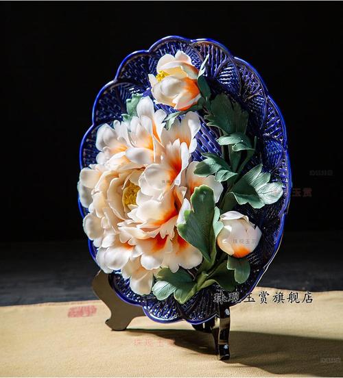 珠观玉赏艺术陶瓷花卉挂盘工艺礼品洛阳牡丹花陶瓷花盘结婚创意客厅